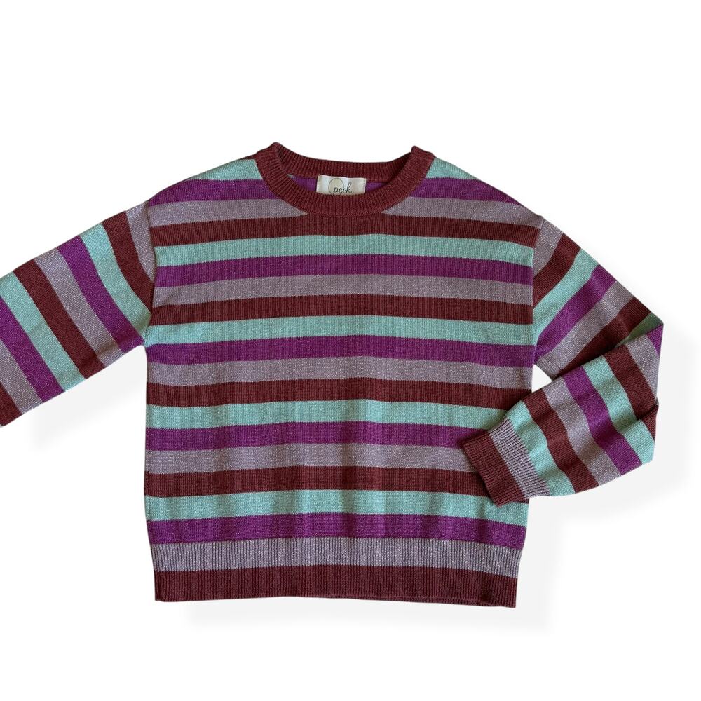 Peek Kids Girls Pink Metallic Striped Sweater 4/5